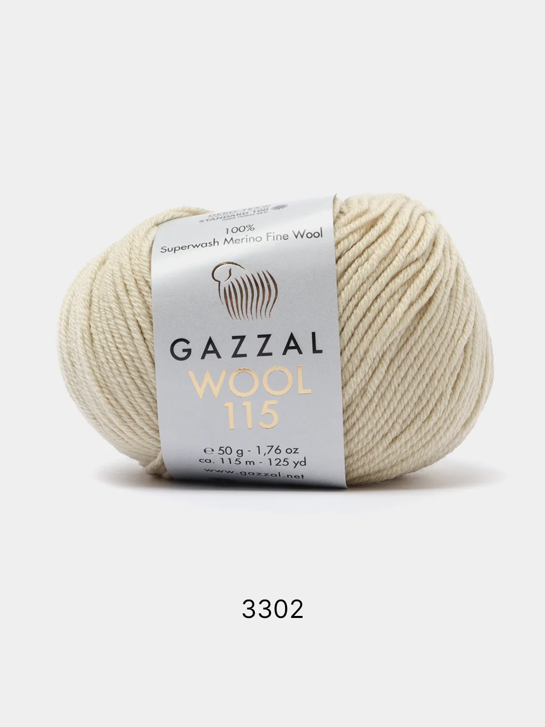 Бежевый пряжа Gazzal Wool 115, мериносовая шерсть, 50г/115м