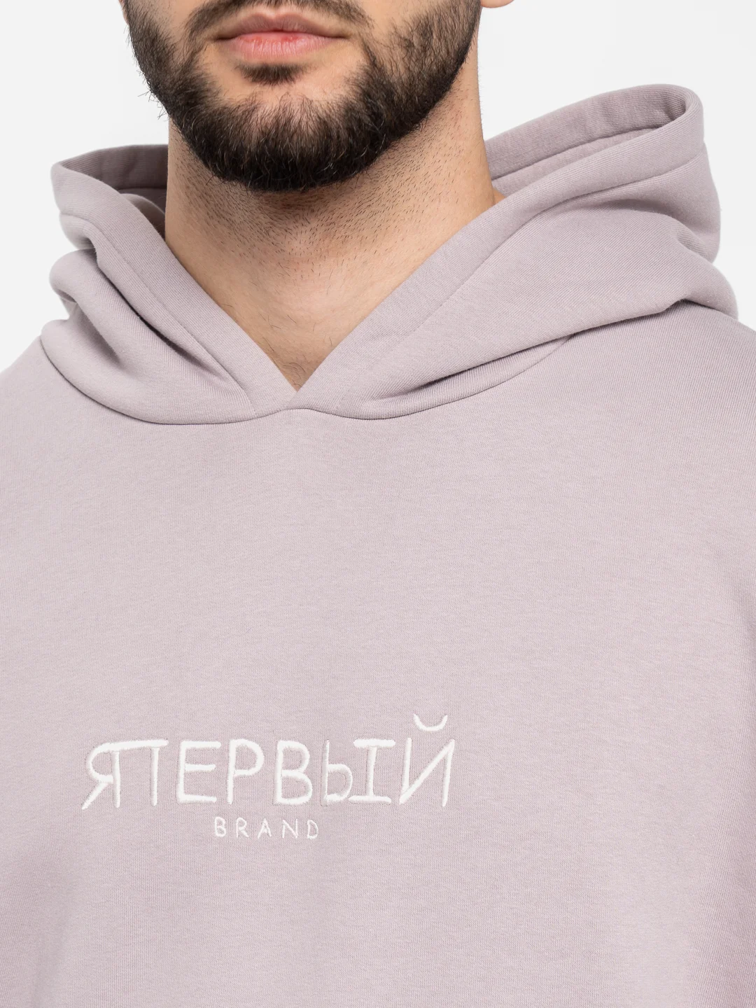 Серый меланж худи с вышивкой ЯПЕРВЫЙ, оверсайз