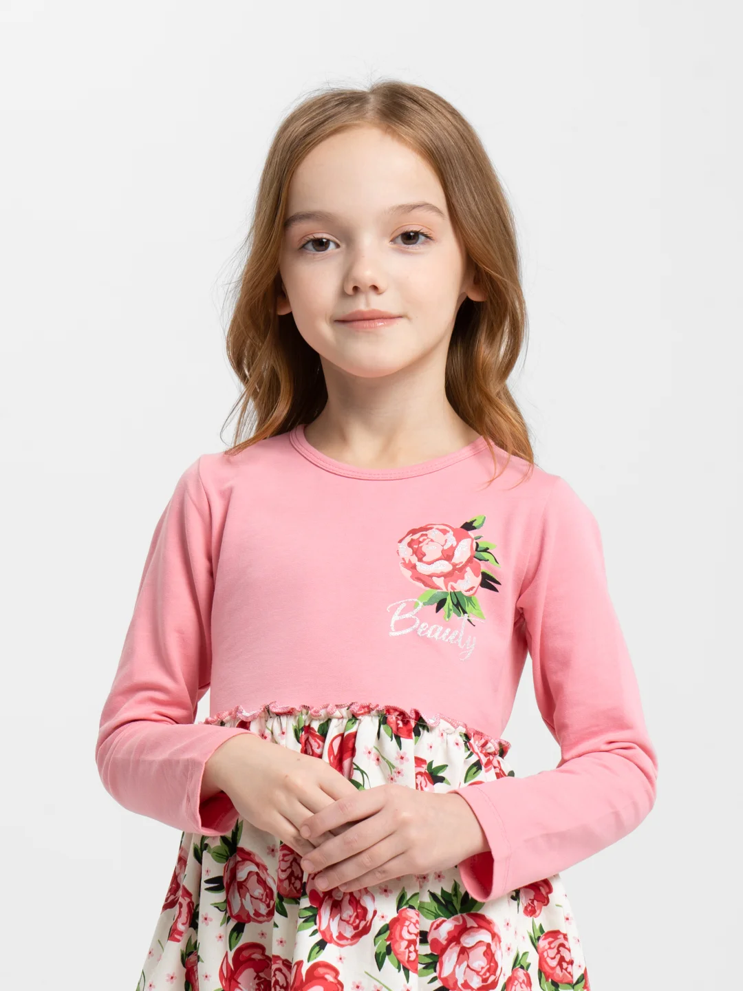 Розовый платье для девочки с длинным рукавом, повседневное, 3-7 лет