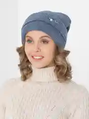 Индиго женская вязаная шапка на флисовом подкладе Амира