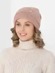 Бежевый меланж женская вязаная шапка на флисовом подкладе Амира