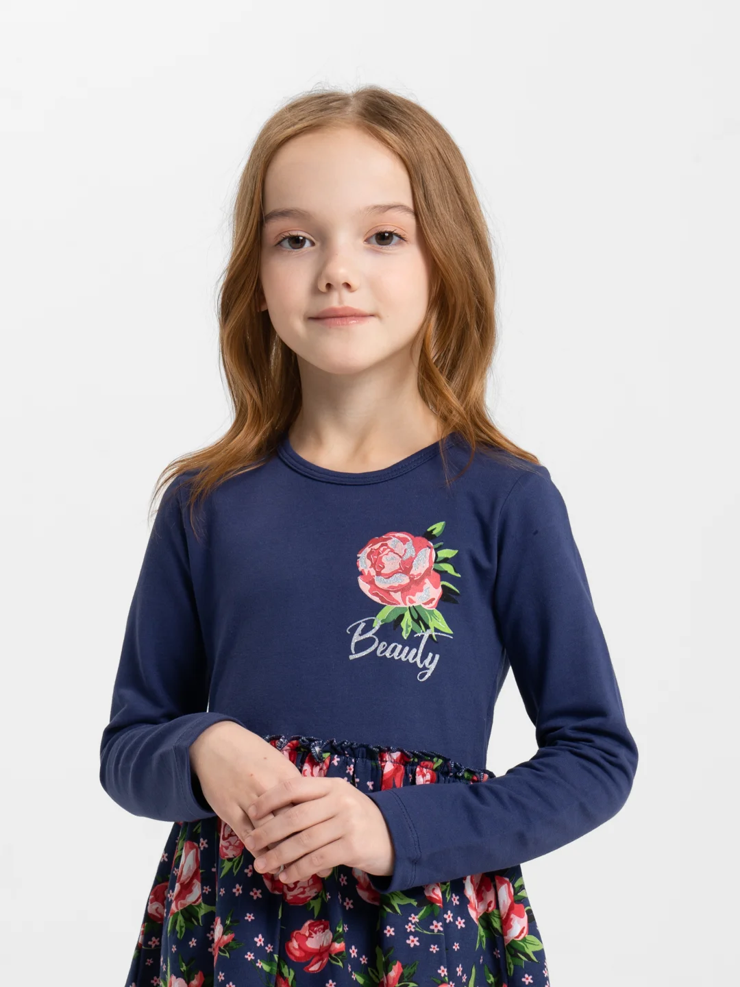 Темно-синий платье для девочки с длинным рукавом, повседневное, 3-7 лет