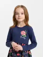 Темно-синий платье для девочки с длинным рукавом, повседневное, 3-7 лет