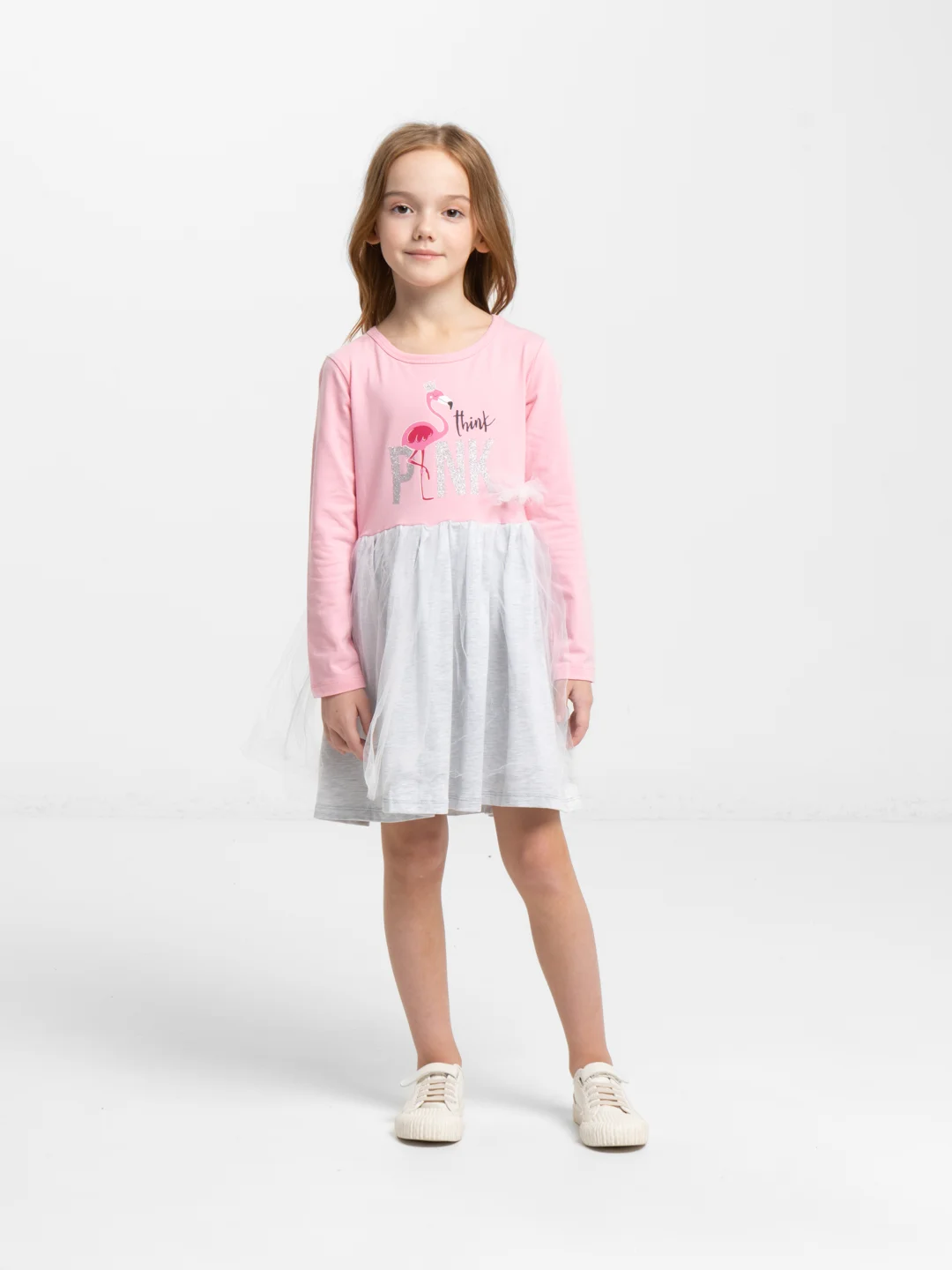 Серый платье для девочки, с длинным рукавом, 3-7 лет