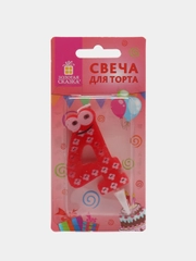 Свеча-цифра для торта "4" "С глазками", 6 см, ЗОЛОТАЯ СКАЗКА, с держателем, в блистере
