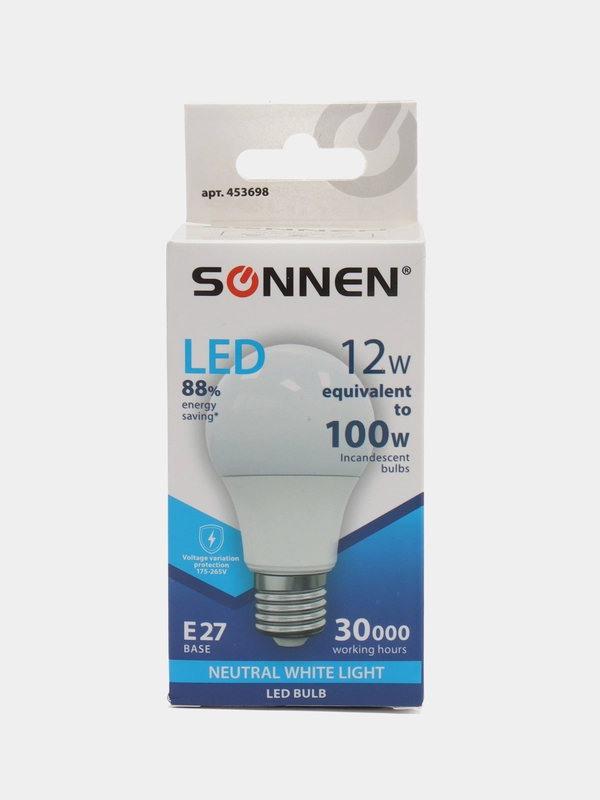 Лампа светодиодная SONNEN, 12(100)Вт,цоколь Е27,груша,нейтр.бел,30000ч, LED A60-12W-4000