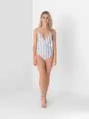 Белый женский слитный купальник в полоску