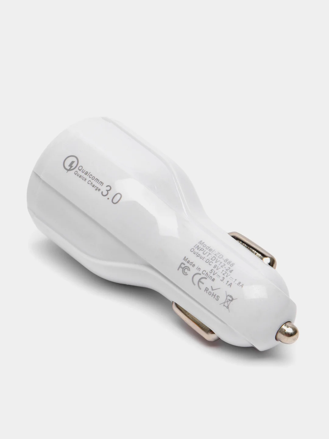 Белый адаптер питания автомобильный USB, 5V (автомобильное зарядное устройство от прикуривателя)
