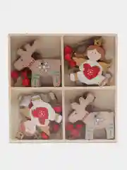 Белый набор новогодних елочных игрушек из дерева, 12 штук в наборе