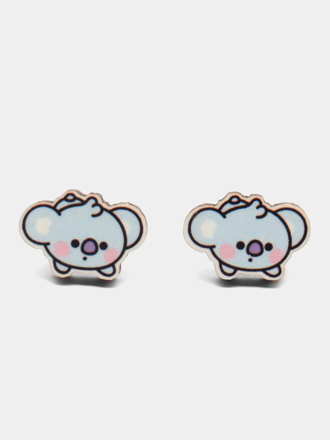 Голубой серьги-пусеты "Персонажи BT21", деревянные