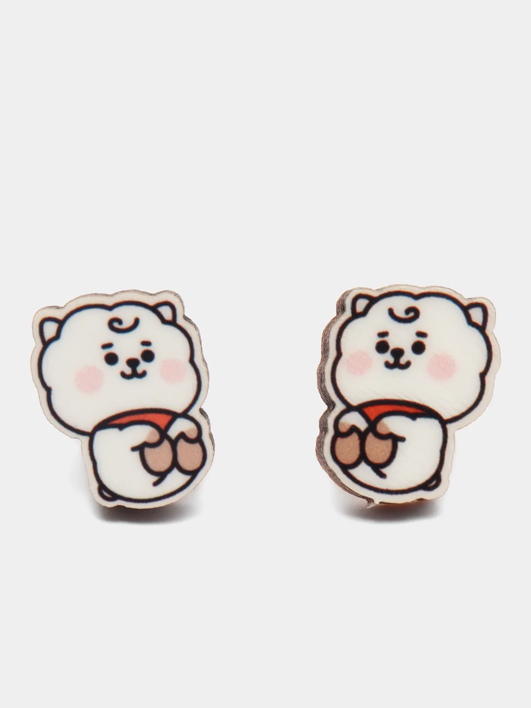 Белый серьги-пусеты "Персонажи BT21", деревянные