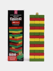 Игра настольная "Цветная Башня", 48 окрашенных деревянных блоков + кубик, "Золотая сказка"