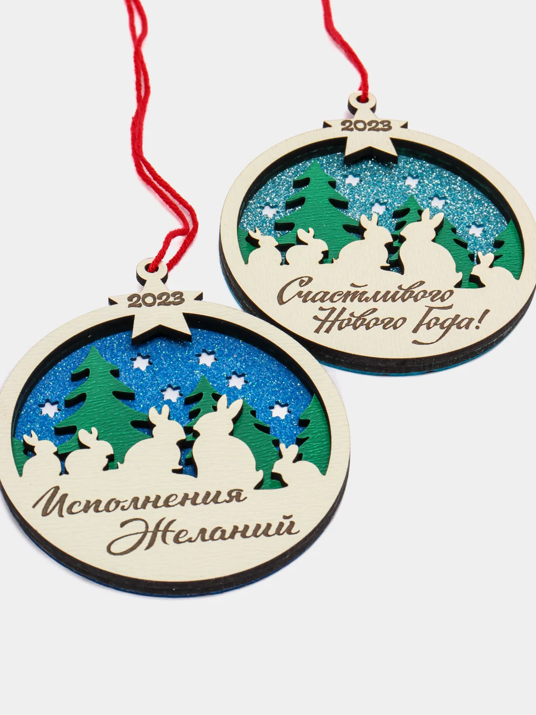 Белый шары с надписью, новогодние, из дерева