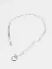 Серебряный цепочка "Сердце", с жемчугом и подвеской