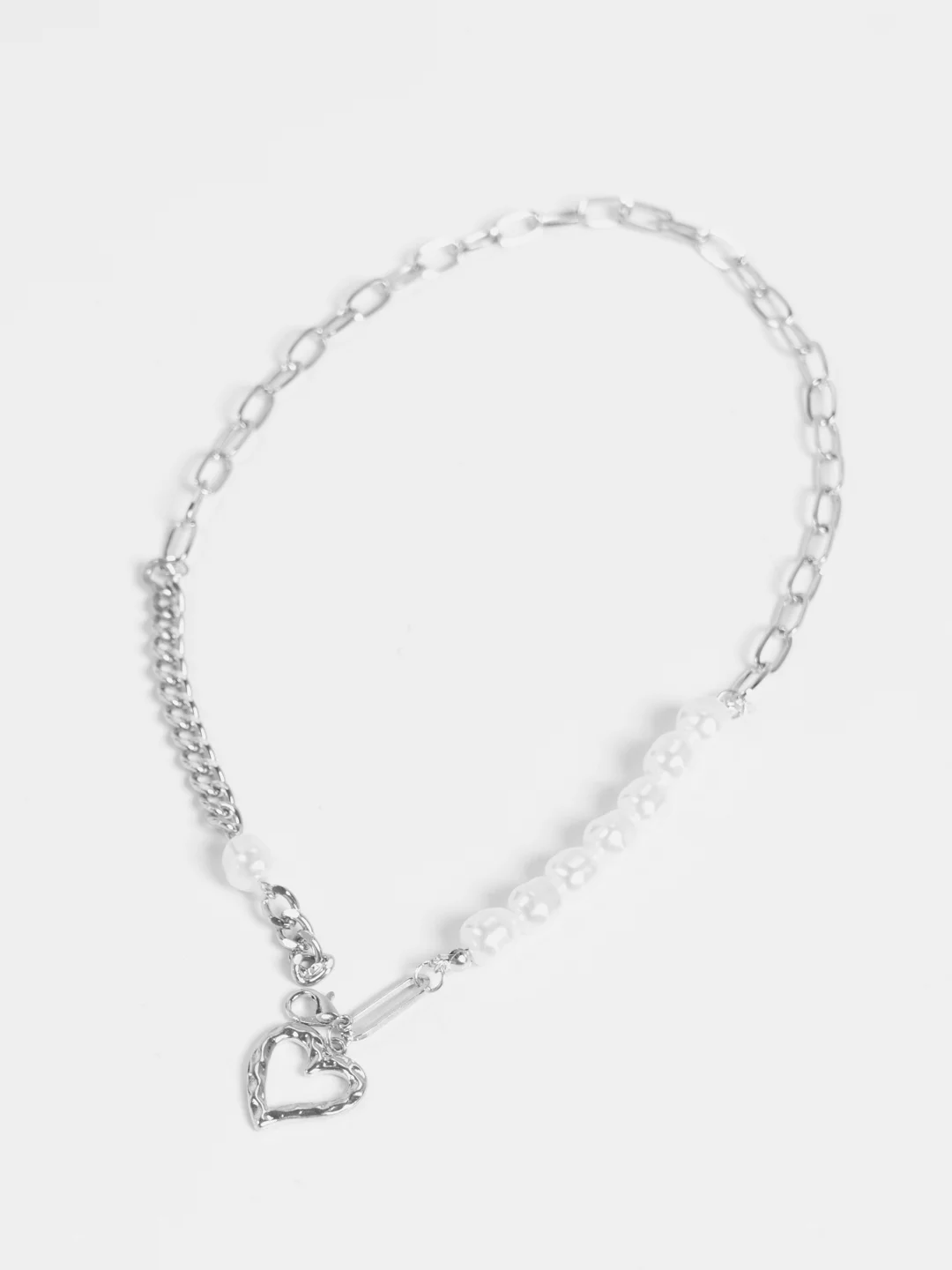 Серебряный цепочка "Сердце", с жемчугом и подвеской