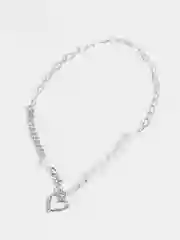 Серебряный цепочка "Сердце", с жемчугом и подвеской
