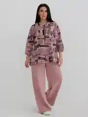 Пудровый костюм, кофта и брюки палаццо, 2127КФ