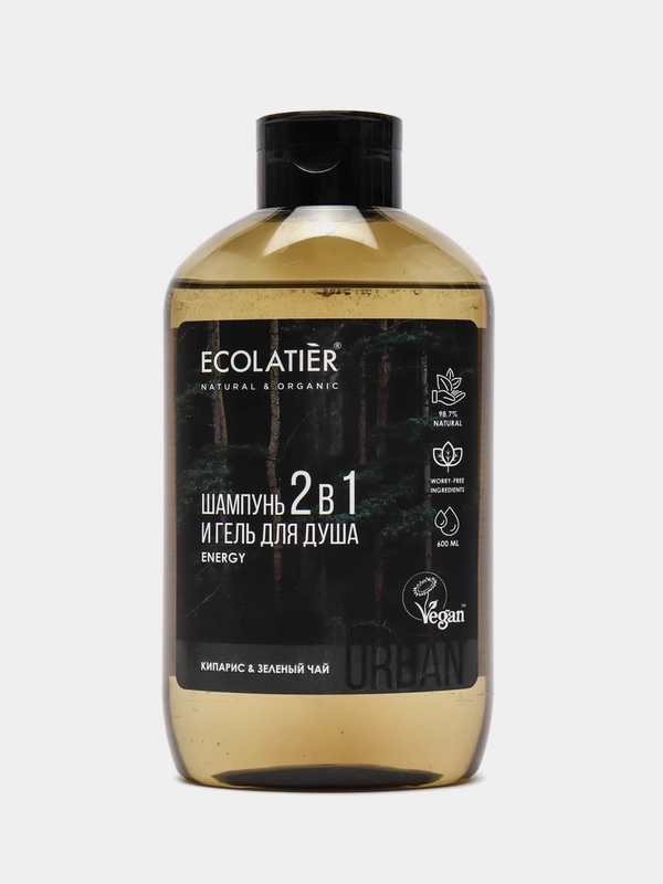 Мужской гель для душа и шампунь 2 в 1 кипарис и зеленый чай Ecolatier Urban 600 мл