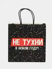 Подарочный пакет на новый год с надписью и рисунком, 22 х 22 х 11 см