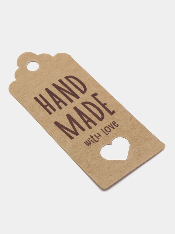 Бирка крафт, 100 шт, "Hand made with Love"