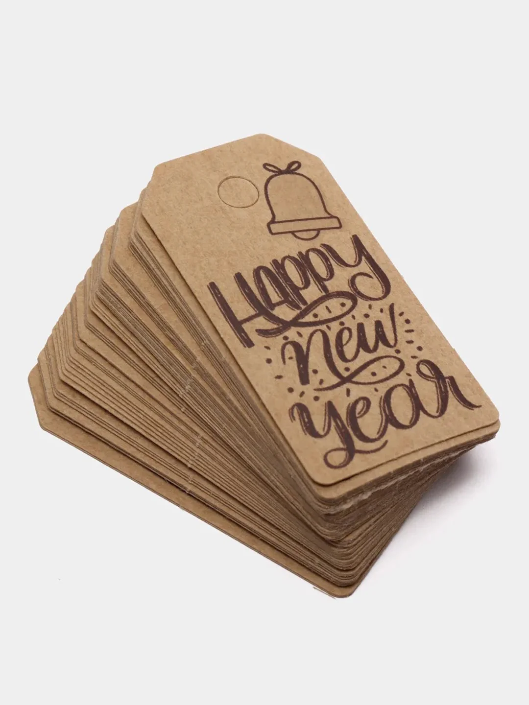 Бирка крафт "Happy new Year", набор 50 шт, для оформления подарка, праздника, сувениров