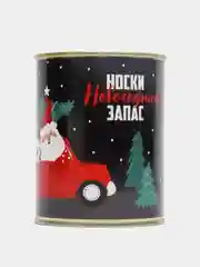 Бежевый новогодние мужские носки в банке
