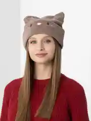 Бежевый вязаная шапка, с ушками