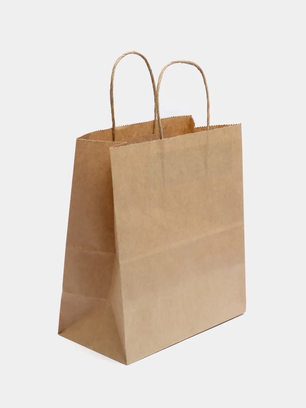 Пакет бумажный с кручеными ручками / Крафтовый пакет, 22x12x25 - 3 и 5шт