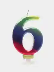 Свеча-цифра для торта "6" "Радужная", 9 см, ЗОЛОТАЯ СКАЗКА, с держателем, в блистере