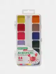 Краски акварельные BRAUBERG KIDS, медовые, 24 цвета, квадратные кюветы, пластиковый пенал