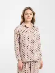 Бежевый легкий женский костюм: рубашка с брюками, летний