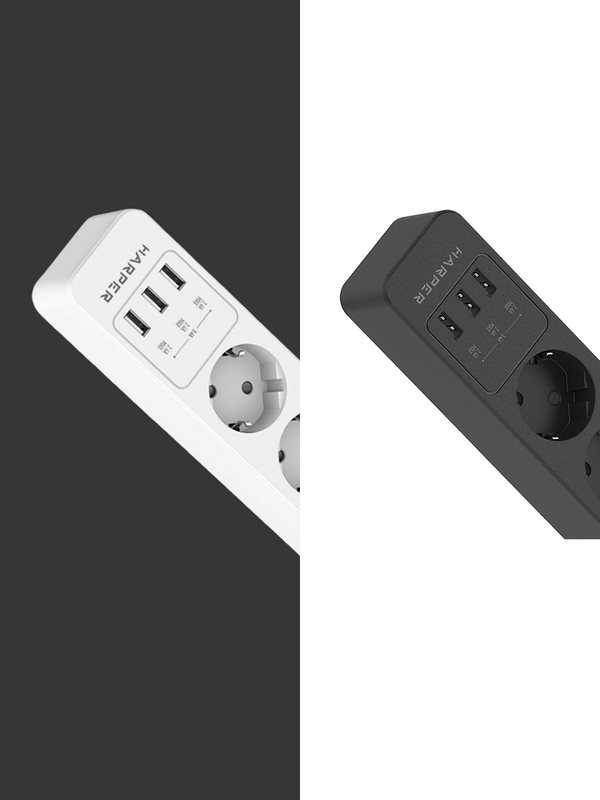 Сетевой фильтр Harper UCH-330, 1,5 метра, 3 розетки, 3 USB, 4000 Вт, черный