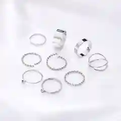 Серебряный набор колец, 9 штук, серебристые и золотые