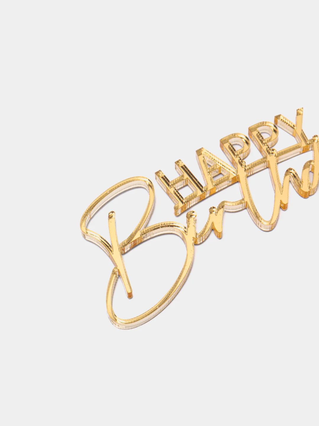 Золотой топпер #Т24 "Happy Birthday" для украшения торта из зеркального акрила