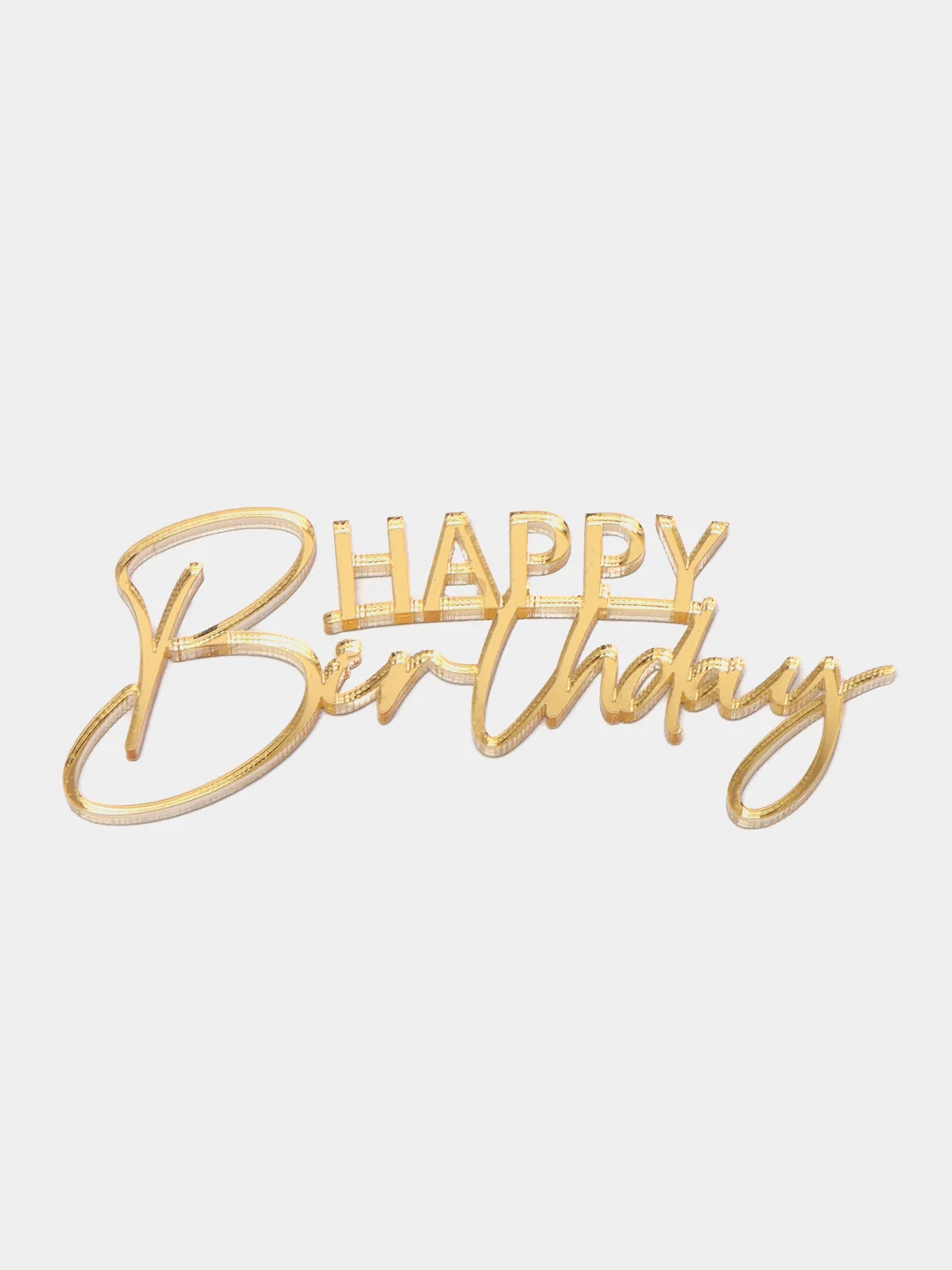 Золотой топпер #Т24 "Happy Birthday" для украшения торта из зеркального акрила