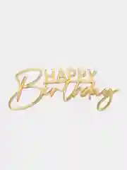 Золотой топпер #Т24 "Happy Birthday" для украшения торта из зеркального акрила
