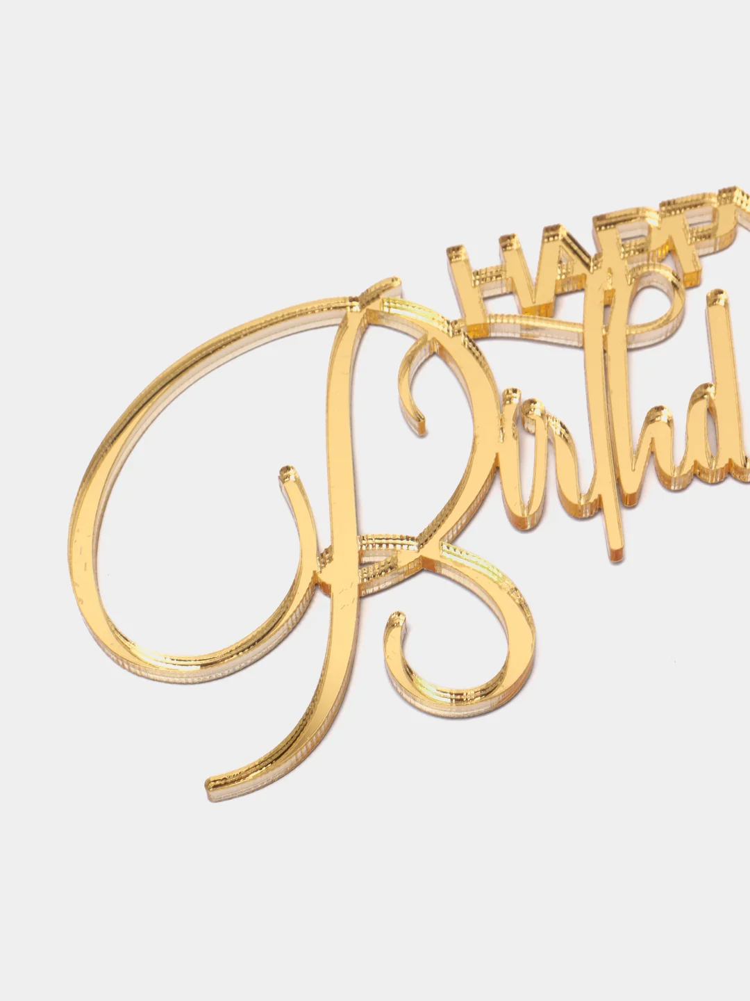 Золотой топпер #Т23 "Happy Birthday" для украшения торта из зеркального акрила