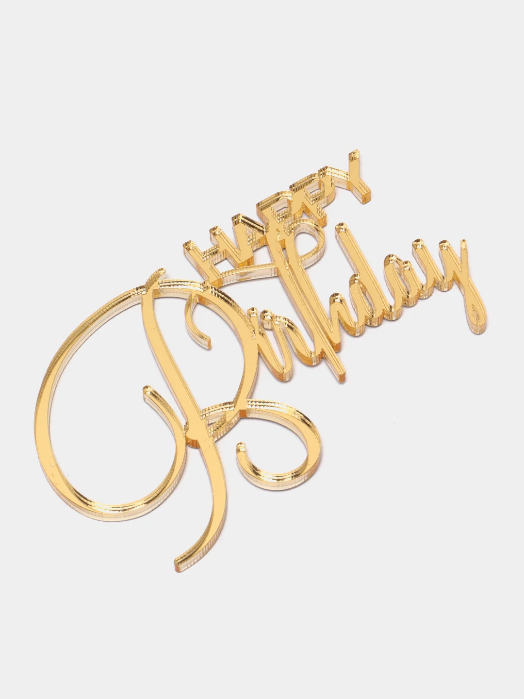 Золотой топпер #Т23 "Happy Birthday" для украшения торта из зеркального акрила