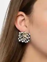 Серьги гвоздики квадратные, шахматные, стильные, классика, деловые