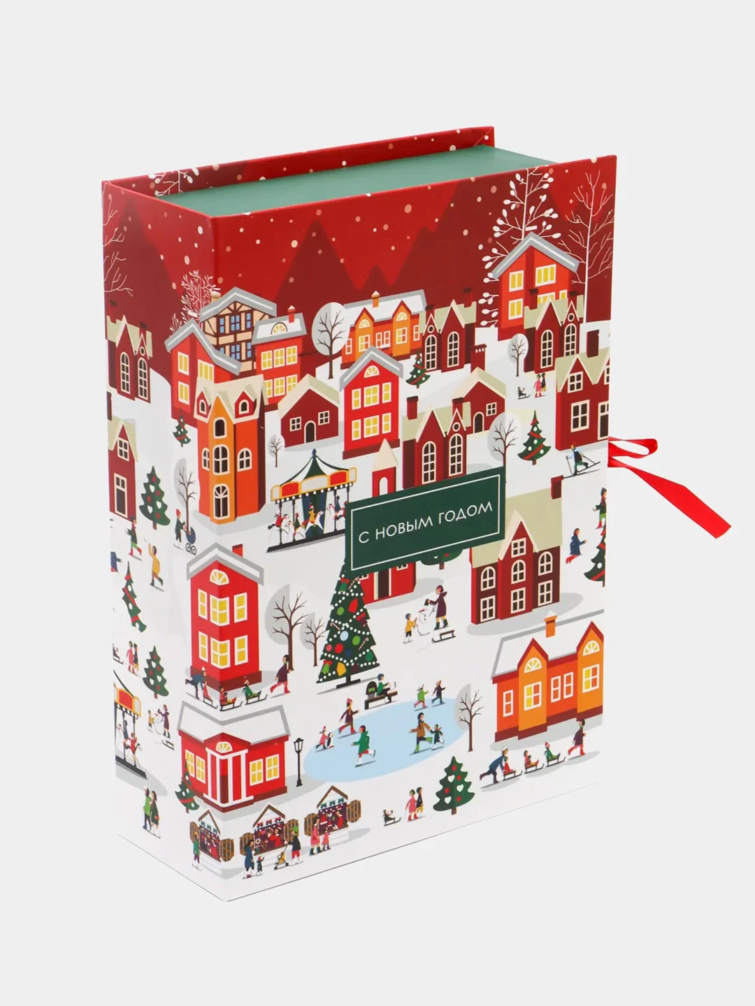 Зеленый коробка - книга "Новый год", 20 х 12.5 х 5 см