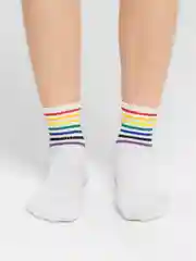 Серебряный носки женские с принтом "Rainbow" длинные, высокие