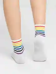 Серебряный носки женские с принтом "Rainbow" длинные, высокие