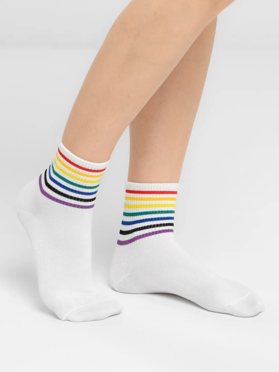 Серебряный носки женские с принтом "Rainbow" длинные, высокие