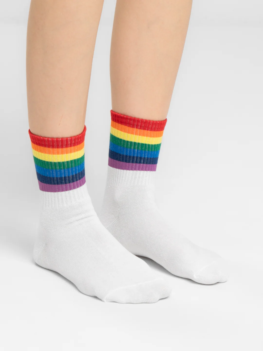 Белый носки женские с принтом "Rainbow" длинные, высокие