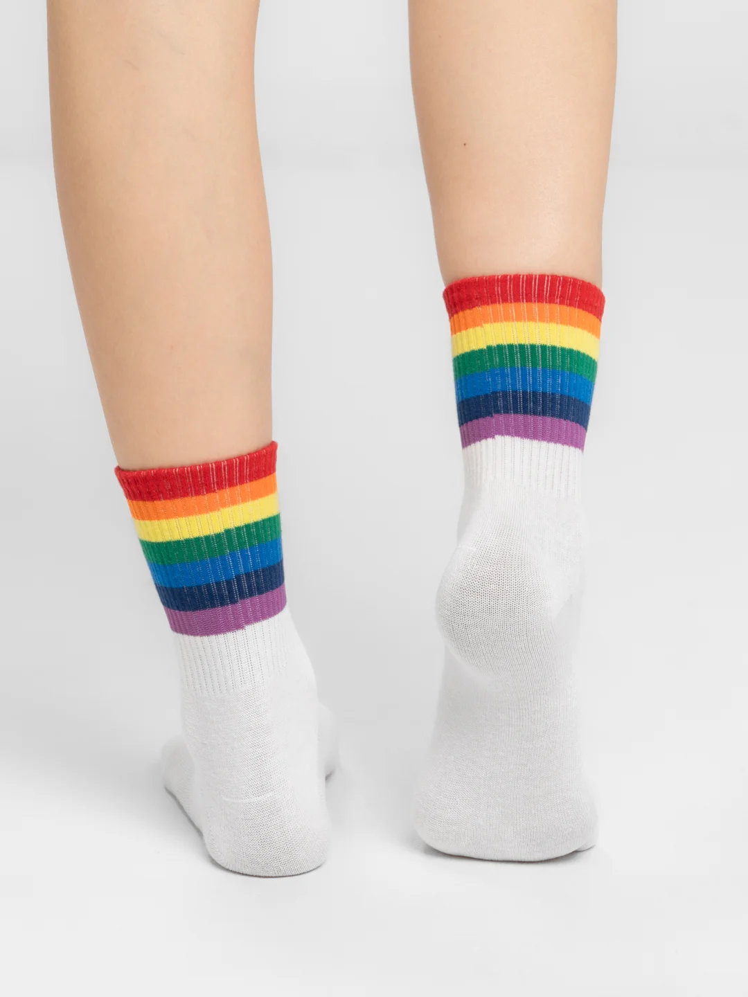 Белый носки женские с принтом "Rainbow" длинные, высокие