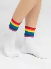 Белый носки женские с принтом "Rainbow" длинные, высокие