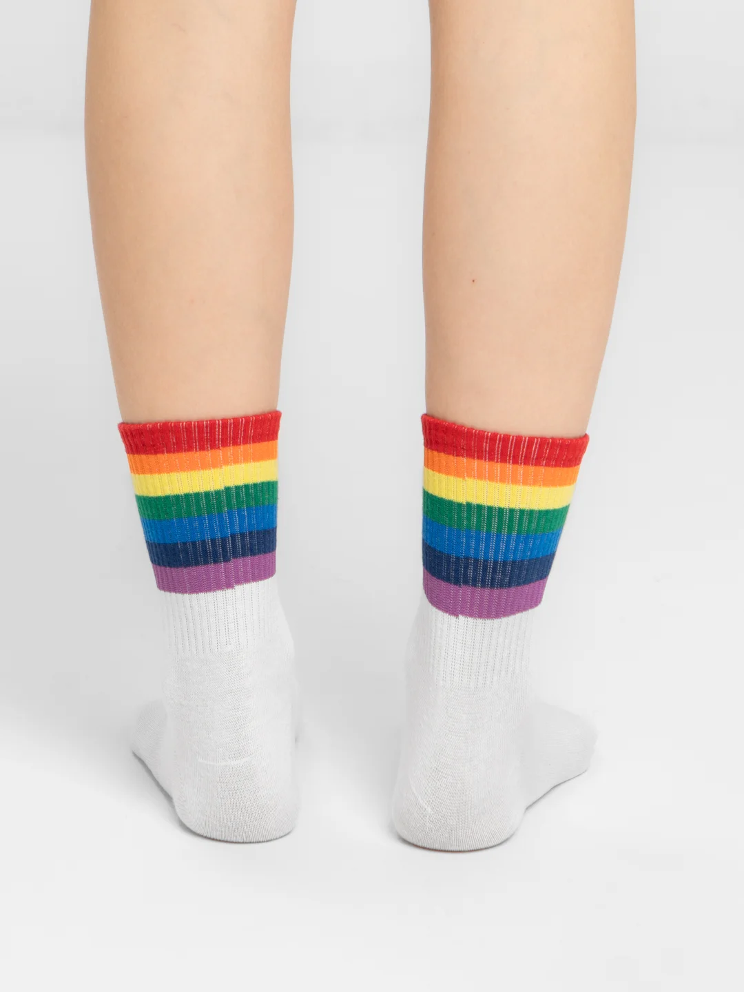 Белый носки женские с принтом "Rainbow" длинные, высокие