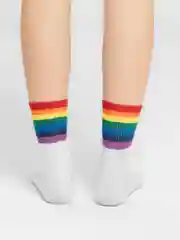 Белый носки женские с принтом "Rainbow" длинные, высокие