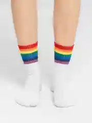 Белый носки женские с принтом "Rainbow" длинные, высокие