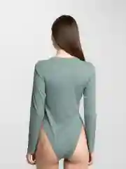 Зеленый боди женское, с длинным рукавом, однотонное